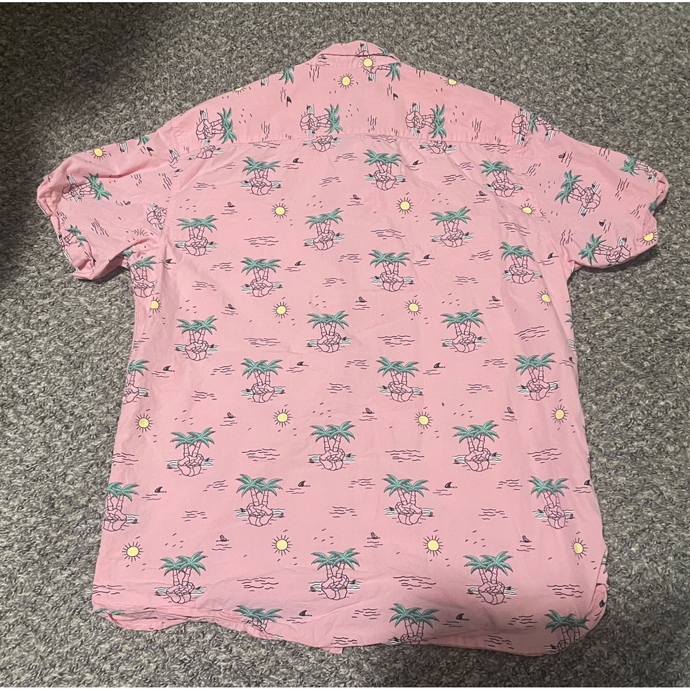 Eighty Eight Mens XL Pink Tropical Skeleton Palm Tree Button Down Shirt Cotton